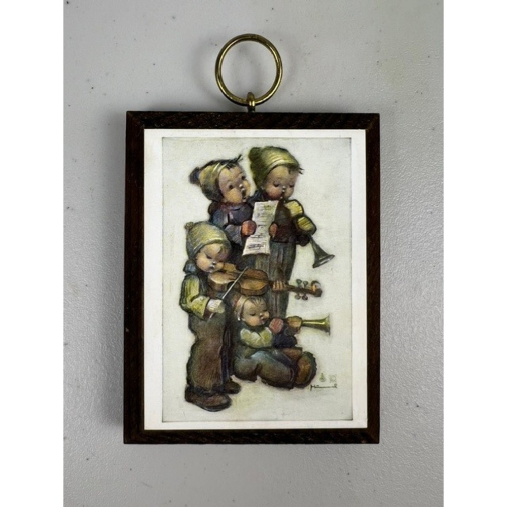 Vintage Hummel Art Products Wood‎ Plaque Children Musicians Wall Hanging 3x4